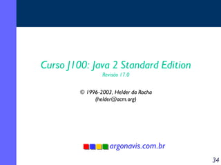 Curso J100: Java 2 Standard Edition
Revisão 17.0

© 1996-2003, Helder da Rocha
(helder@acm.org)

argonavis.com.br
34

 