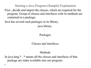 Starting a Java Program (Sample) Explanation
First , decide and import the classes, which are required for the
program. Gr...