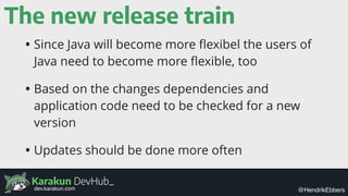 Karakun DevHub_
@HendrikEbbersdev.karakun.com
The new release train
• Since Java will become more ﬂexibel the users of
Jav...