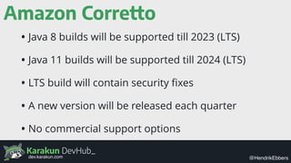 Karakun DevHub_
@HendrikEbbersdev.karakun.com
Amazon Corretto
• Java 8 builds will be supported till 2023 (LTS)
• Java 11 ...