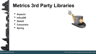 © 2017 Creative Arts & Technologies and others. All rights reserved.#Monitoring #Performance
Metrics 3rd Party Libraries
• AspectJ
• InfluxDB
• StatsD
• Cassandra
• Spring
 