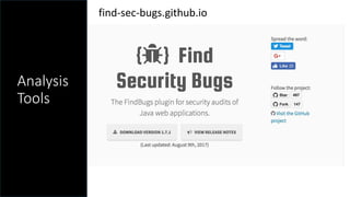 find-sec-bugs.github.io
Analysis
Tools
 