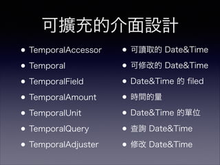 ɔUĽOӋ
?TemporalAccessor
?Temporal
?TemporalField
?TemporalAmount
?TemporalUnit
?TemporalQuery
?TemporalAdjuster
?xȡ Date&Time
?޸ĵ Date&Time
?Date&Time  ?led
?rg
?Date&Time Ćλ
?ԃ Date&Time
?޸ Date&Time
 