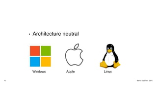 • Architecture neutral
Windows Apple Linux
15 Marius Claassen, 2017
 