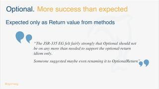 Java 9 Interfaces. Private methods
public interface Locatable {
GeoPoint getLocation();
default boolean isInside(GeoPoint... points) {
//compose a polygon from points[]
return;
}
default boolean isInBorder(int borderSize, GeoPoint... points) {
//compose a poligon from points[]
//check if distance from getLocation to any edge is less than borderSize
return;
}
private Poligon getPoligonFrom(GeoPoint... points) {
return new Poligon();
}
}
@dgomezg
9
 