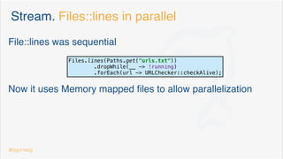 Optional. Initial design problems
Avoid isPresent & get —> use ifPresent
PhoneDialer phoneDialer = new PhoneDialer();
contactBook.getEmergency()
.ifPresent(contact -> phoneDialer.dial(contact));
@dgomezg 8
 