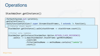 Optional. Java 9 better or()
or allows to create the Optional with the default value
provide a Supplier<Optional<T>>
Contact emergencies = new Contact("Emergencies", "Spain", "112");
Optional<Contact> emergencyCall =
contactBook.getEmergency()
.or(()->Optional.of(emergencies));
String emergencyNumber = emergencyCall.get().getPhoneNumber();
phoneDialer.dial(emergencyNumber);
@dgomezg 9
 