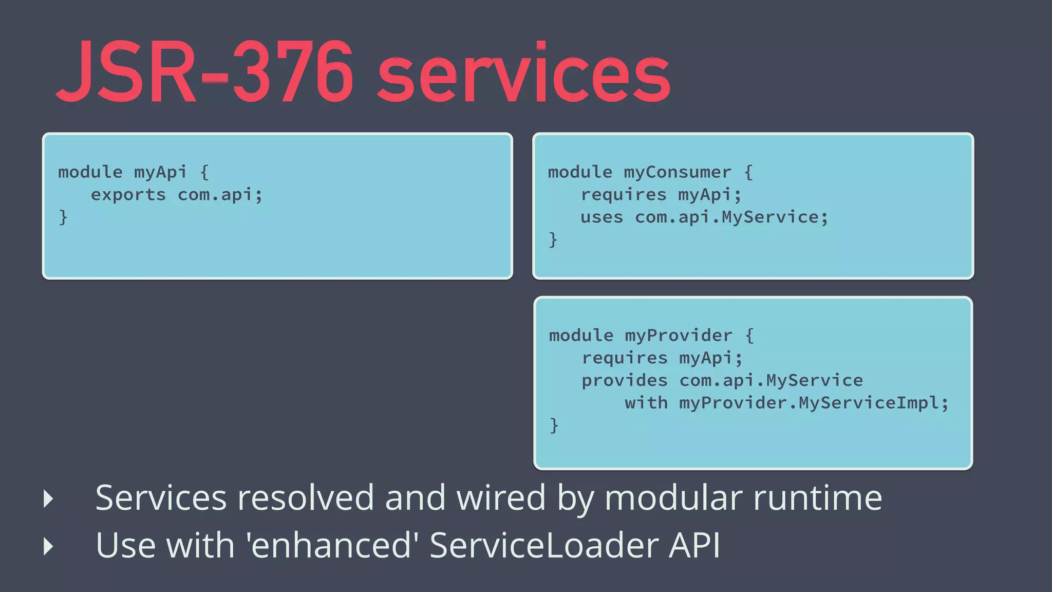 Contracts & Services
MyInterface i = new MyImpl();
How to use code
that you can’t access?
 