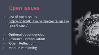 Top down migration
commons.lang3.3.4.jar
demonstrator.jar
classpath
java.base module path
Can’t reference the classpath
from named modules!
 