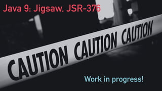 Work in progress,
almost there now.
Java 9: Jigsaw, JSR-376
 