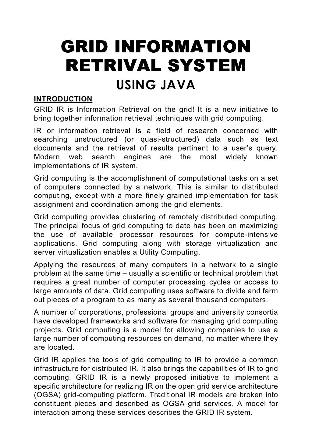 Java Abs Grid Information Retrival System