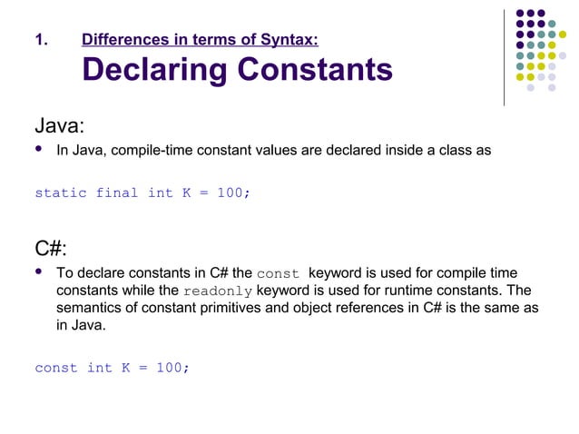 Difference between Java and c#