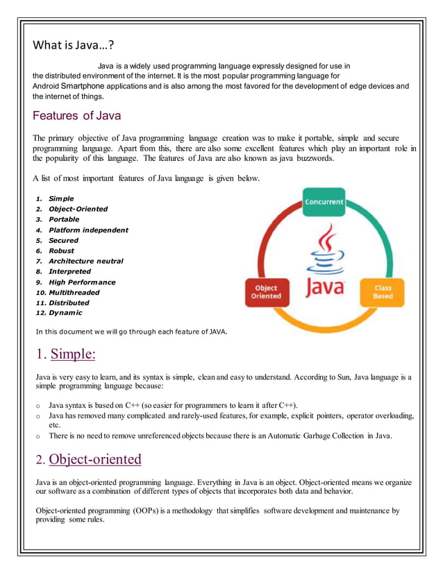 Java and its features | DOCX