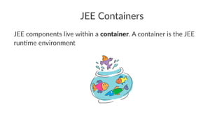 JEE Containers
JEE components live within a container. A container is the JEE
run6me environment
 