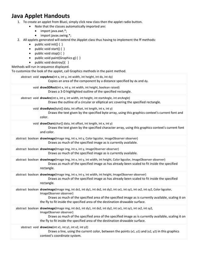 Java applet handouts | PDF