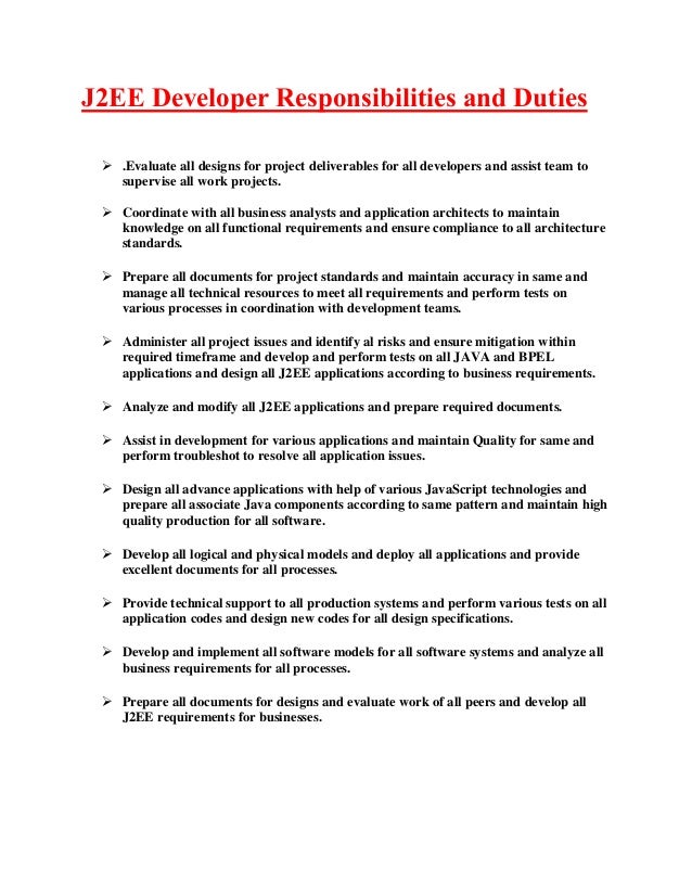 java applications developer responsibilities and duties responsibilities of a software engineer
