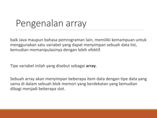 Slide presentasi kuliah Java array implementation.ppt