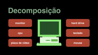 Decomposição
hard drive
teclado
mouse
monitor
cpu
placa de vídeo
 