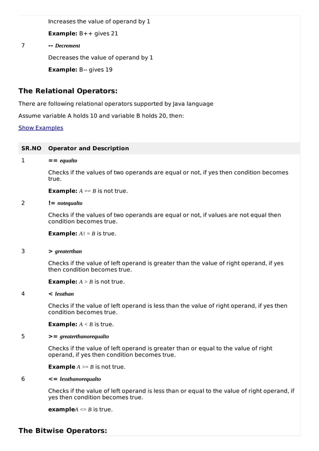 Java basic operators | PDF
