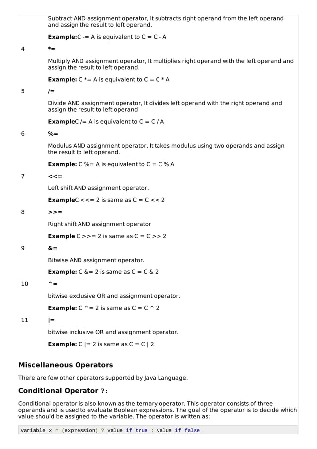 Java basic operators | PDF