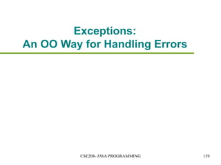 Exceptions:
An OO Way for Handling Errors
CSE208- JAVA PROGRAMMING 139
 