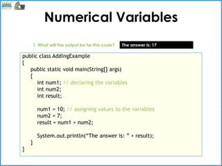 Java basics variables | PPT