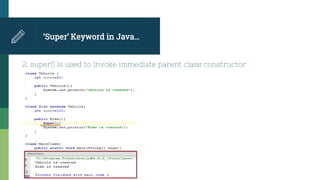 ‘Super’ Keyword in Java…
2. super() is used to invoke immediate parent class constructor
 