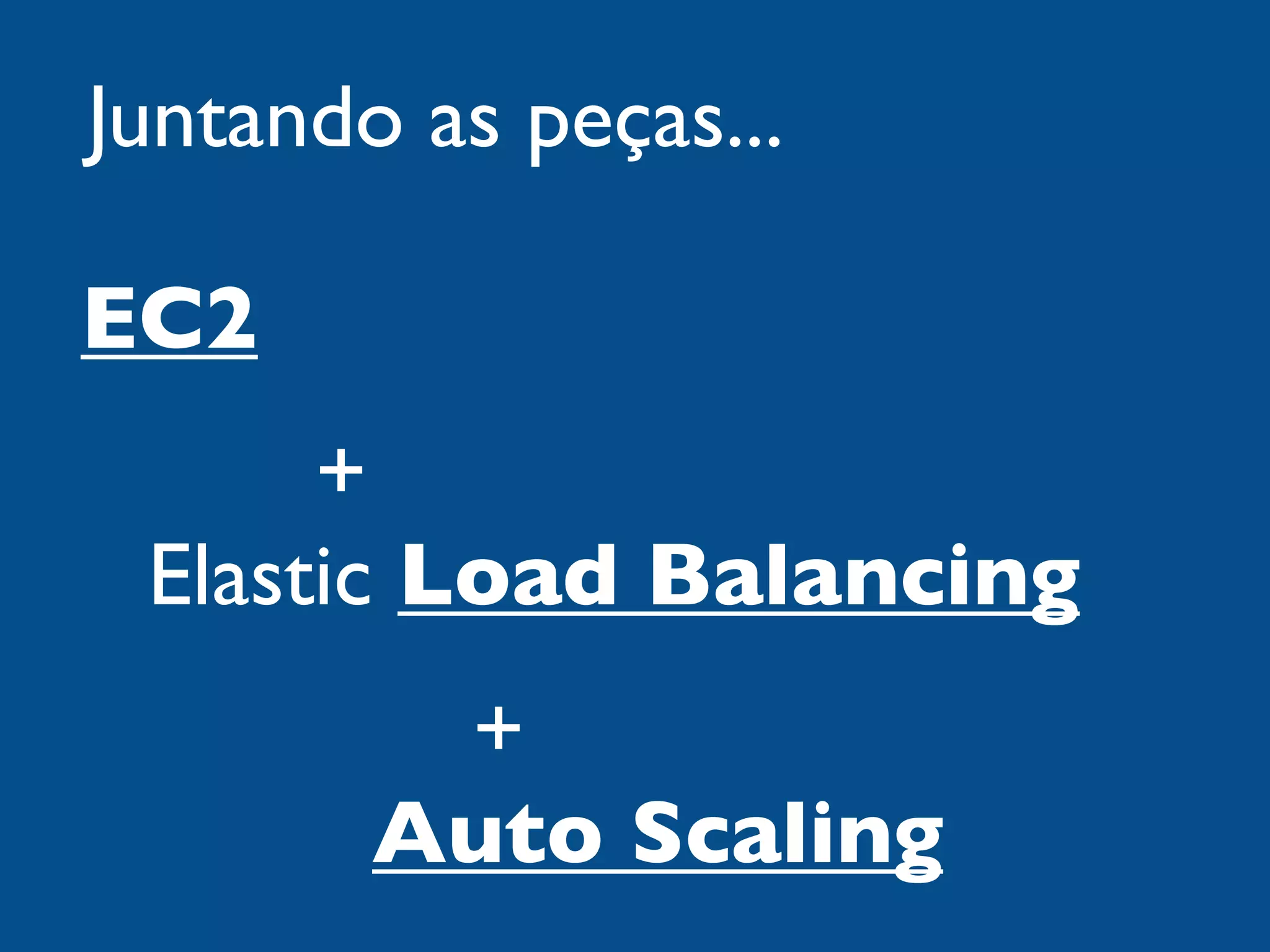 Juntando as peças...

EC2
      +
 Elastic Load Balancing
         +
        Auto Scaling
 