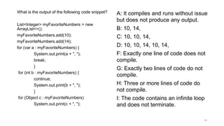 Chapter 3 of Java 17 Certification sample questions | PPTX