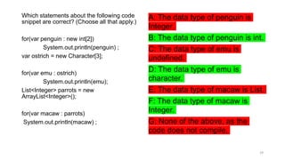 Chapter 3 of Java 17 Certification sample questions | PPTX