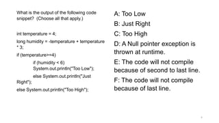 Chapter 3 of Java 17 Certification sample questions | PPTX