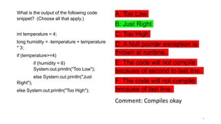 Chapter 3 of Java 17 Certification sample questions | PPTX