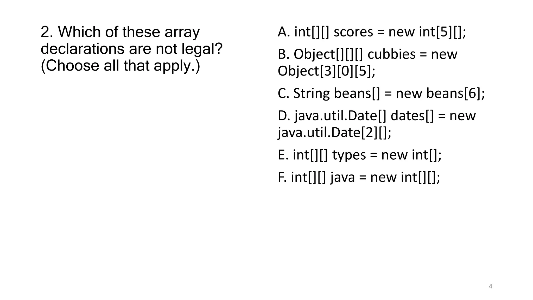 Chapter 4 of Java 17 Certification sample questions | PPT