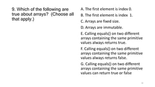 Java Array Equals Test Chapter 4 of Java 17 Certification sample questions | PPTX