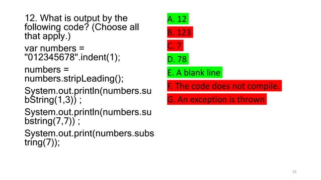 Chapter 4 of Java 17 Certification sample questions | PPT