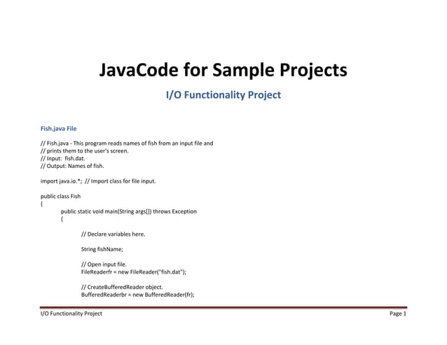 Java Code For Sample Projects I/O | PPT