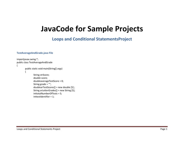 Java Code for Sample Projects Loops | DOCX