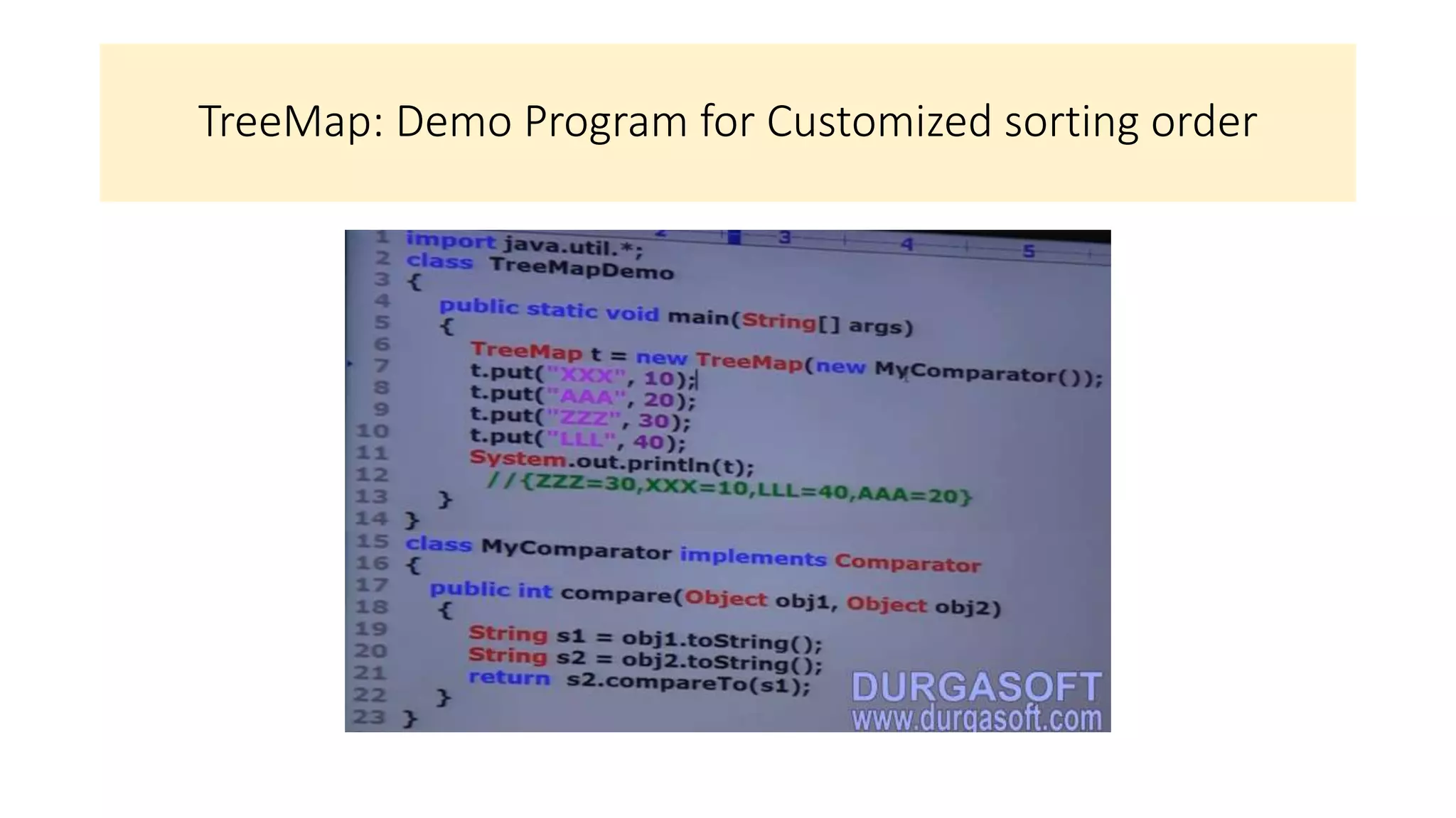 TreeMap: Demo Program for Customized sorting order
 