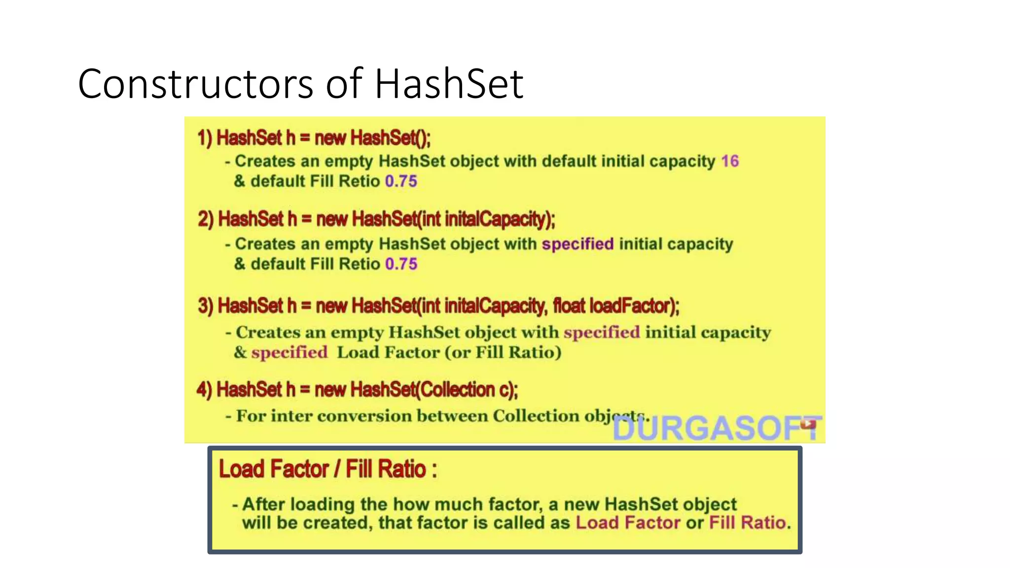 Constructors of HashSet
 