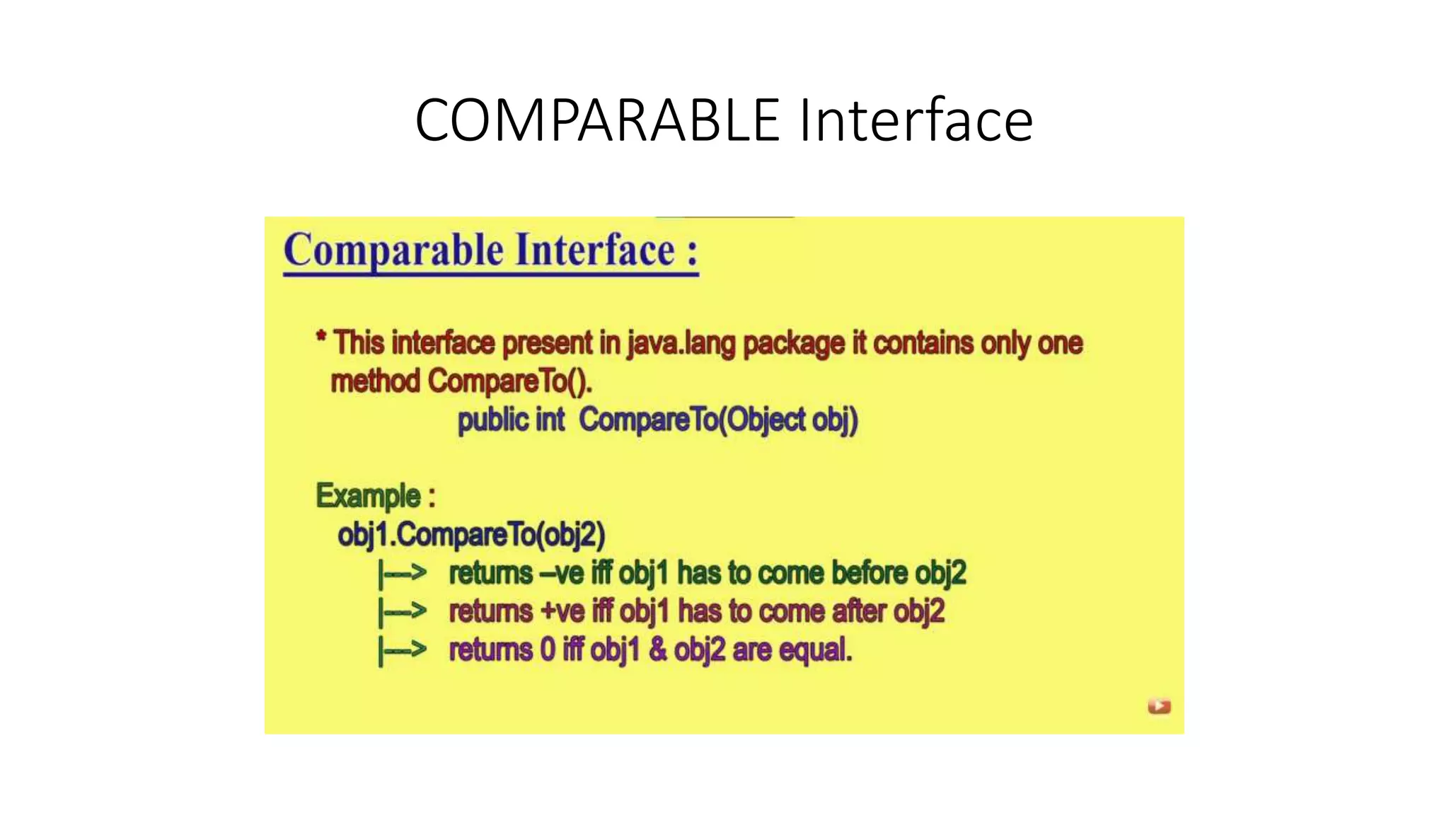 COMPARABLE Interface
 