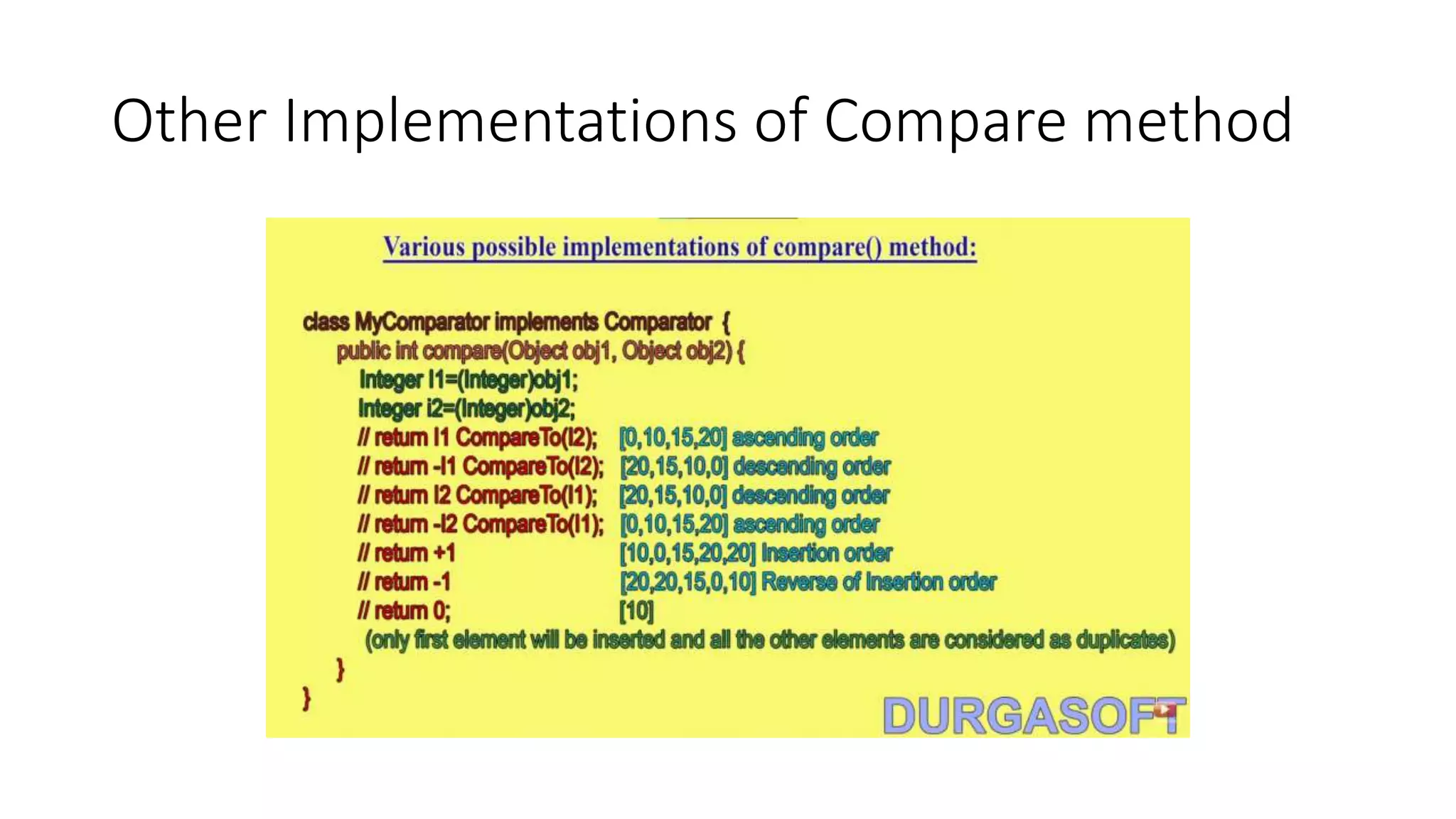 Other Implementations of Compare method
 