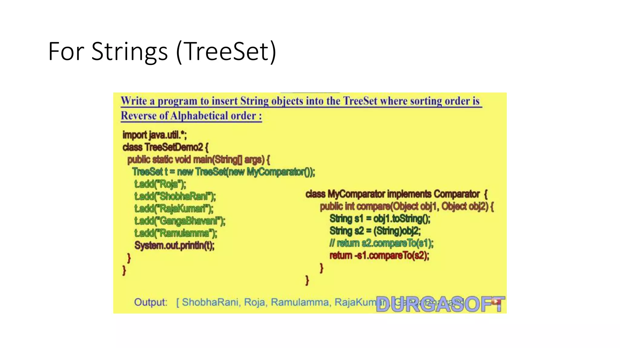 For Strings (TreeSet)
 