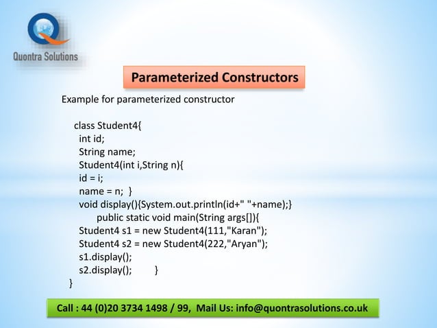 Java Constructors with examples - Quontra Solutions | PPT