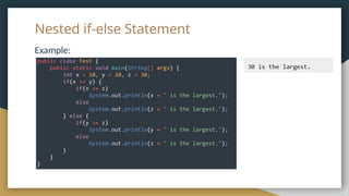 Nested if-else Statement
Example:
Output:
 