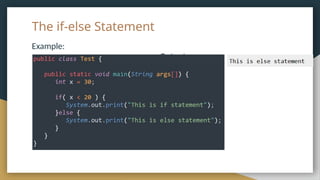 The if-else Statement
Example:
Output:
 