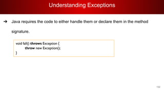 Understanding Exceptions
132
➔ Java requires the code to either handle them or declare them in the method
signature.
 