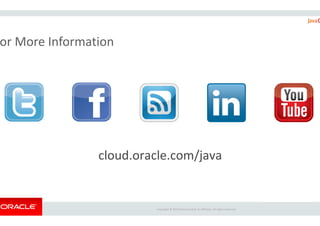 or More Information
Copyright ©
cloud.oracle.com/java
Copyright © 2015 Oracle and/or its affiliates. All rights reserved.
cloud.oracle.com/java
 