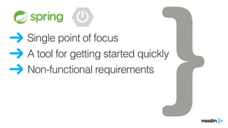 Single point of focus
Non-functional requirements
A tool for getting started quickly
 