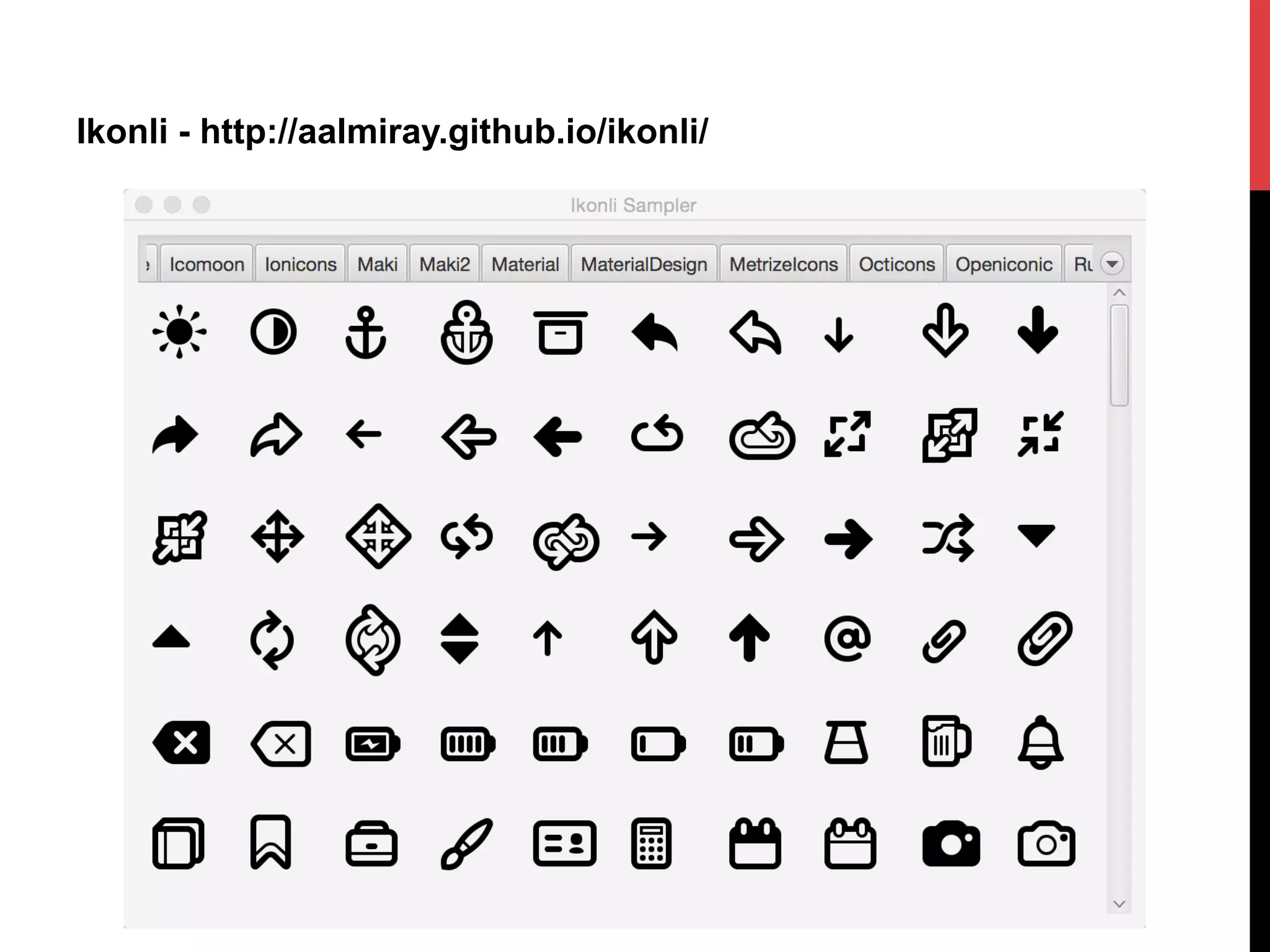 Ikonli - http://aalmiray.github.io/ikonli/
 
