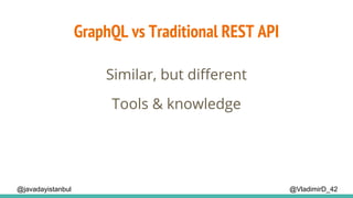 GraphQL vs Traditional REST API
@VladimirD_42
Similar, but different
@javadayistanbul
Tools & knowledge
 